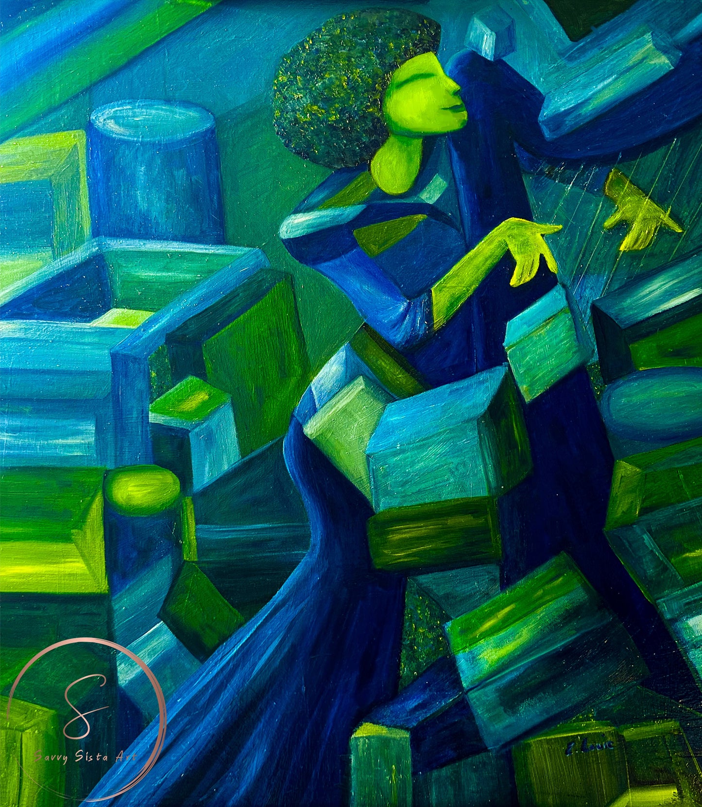 Lady Playing the Harp (24x30 in, Oil on Canvas)