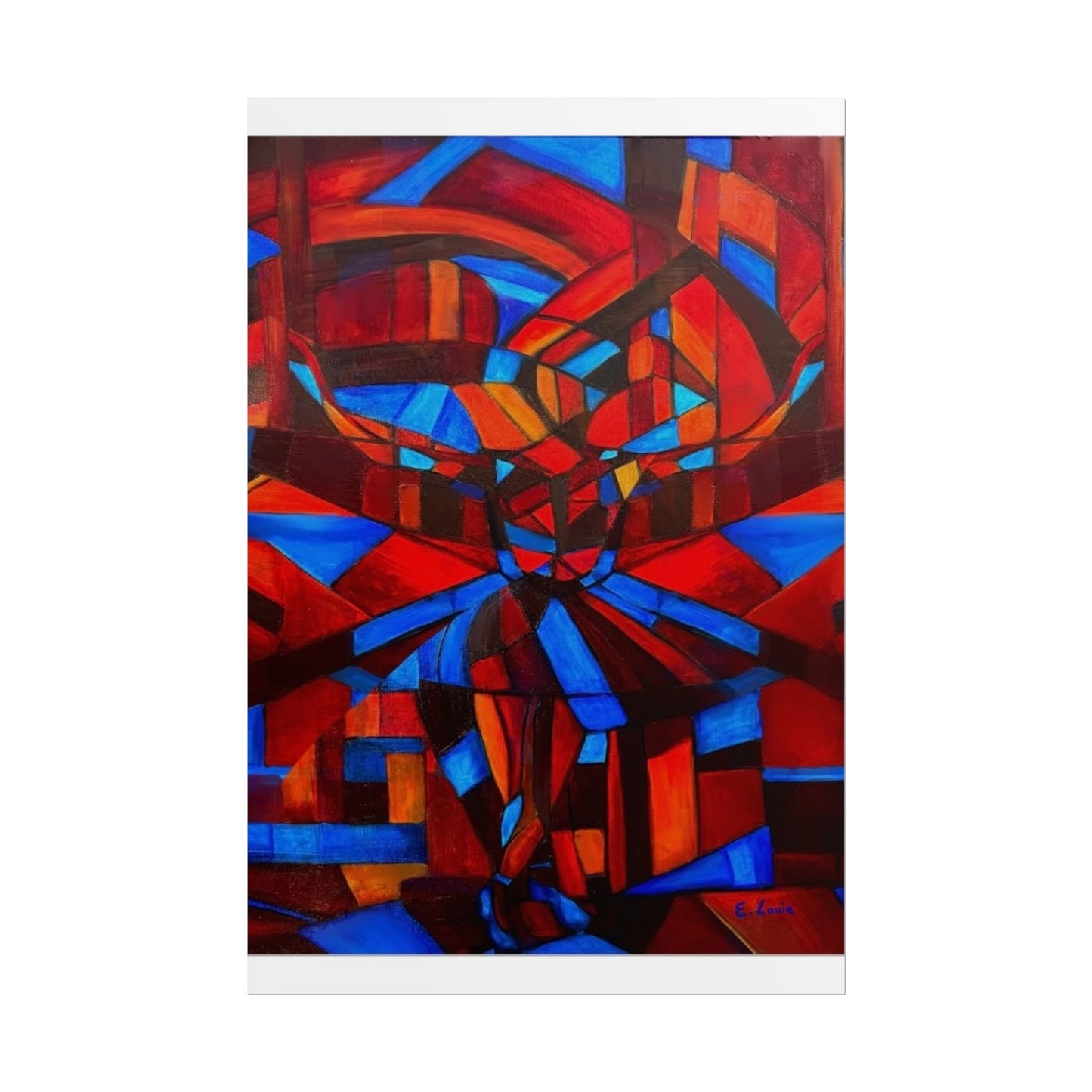 Abstract Ballerina Poster — Bold Red & Blue Geometric Wall Art (Rolled Poster)