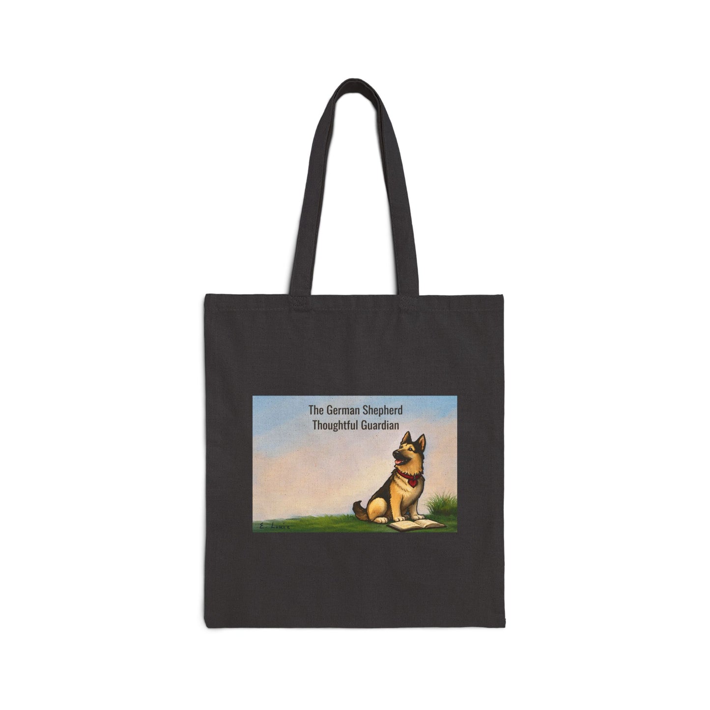 German Shepherd Tote Bag — "Thoughtful Guardian" Canvas Grocery & Book Tote