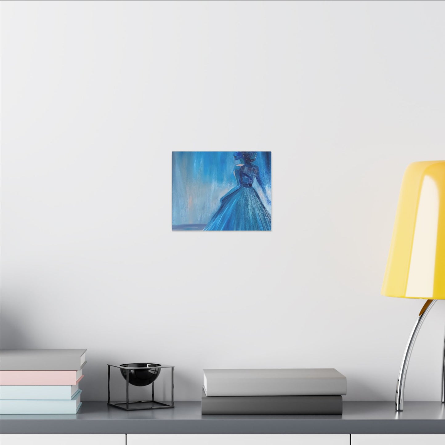 Lady Blue Behind the Waterfall on Canvas - Elegant Woman Silhouette Wall Art