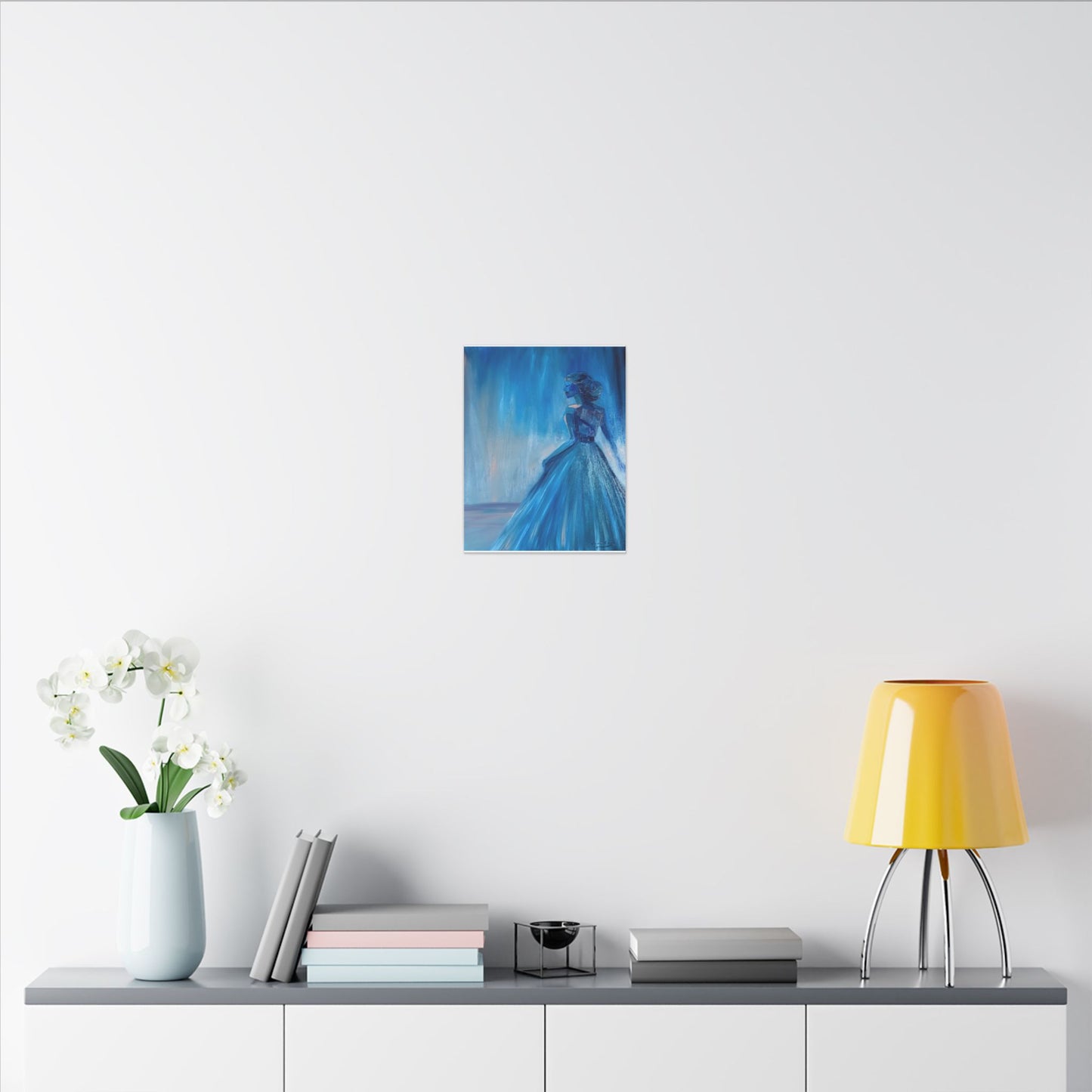 Lady Blue Behind the Waterfall on Canvas - Elegant Woman Silhouette Wall Art