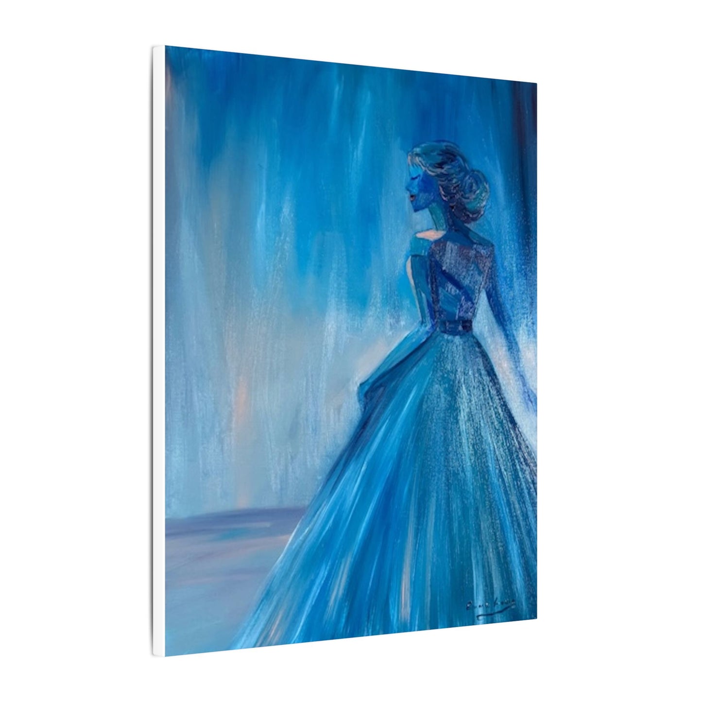 Lady Blue Behind the Waterfall on Canvas - Elegant Woman Silhouette Wall Art