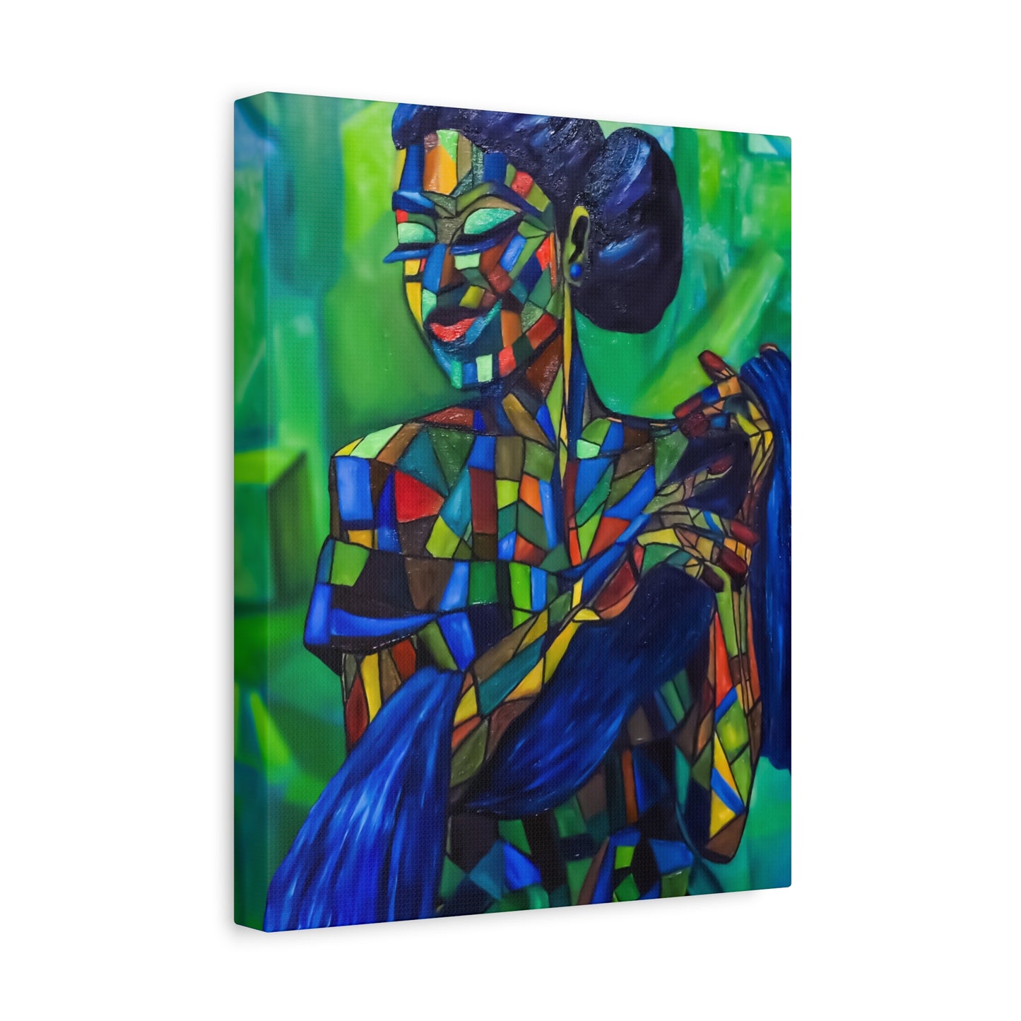 Colorful Mosaic Woman Matte Stretched Canvas Art