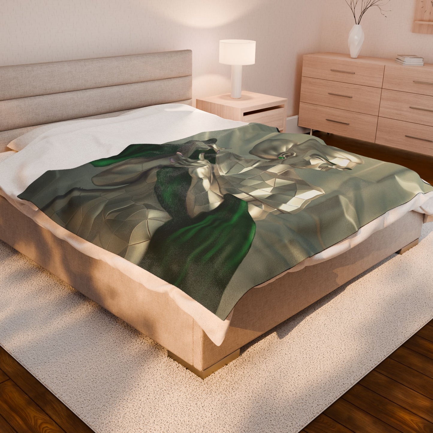 Plush Blanket - Elegant Metallic Print in Emerald Green Design