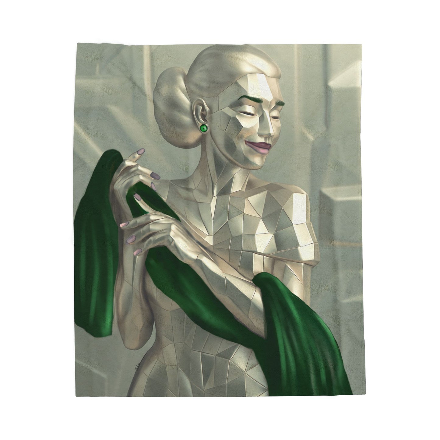 Plush Blanket - Elegant Metallic Print in Emerald Green Design
