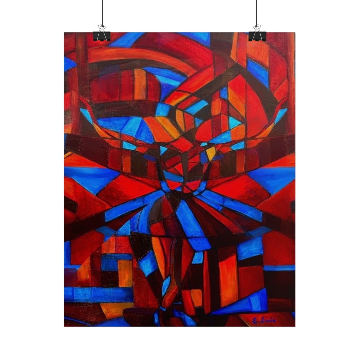 Abstract Ballerina Poster — Bold Red & Blue Geometric Wall Art (Rolled Poster)