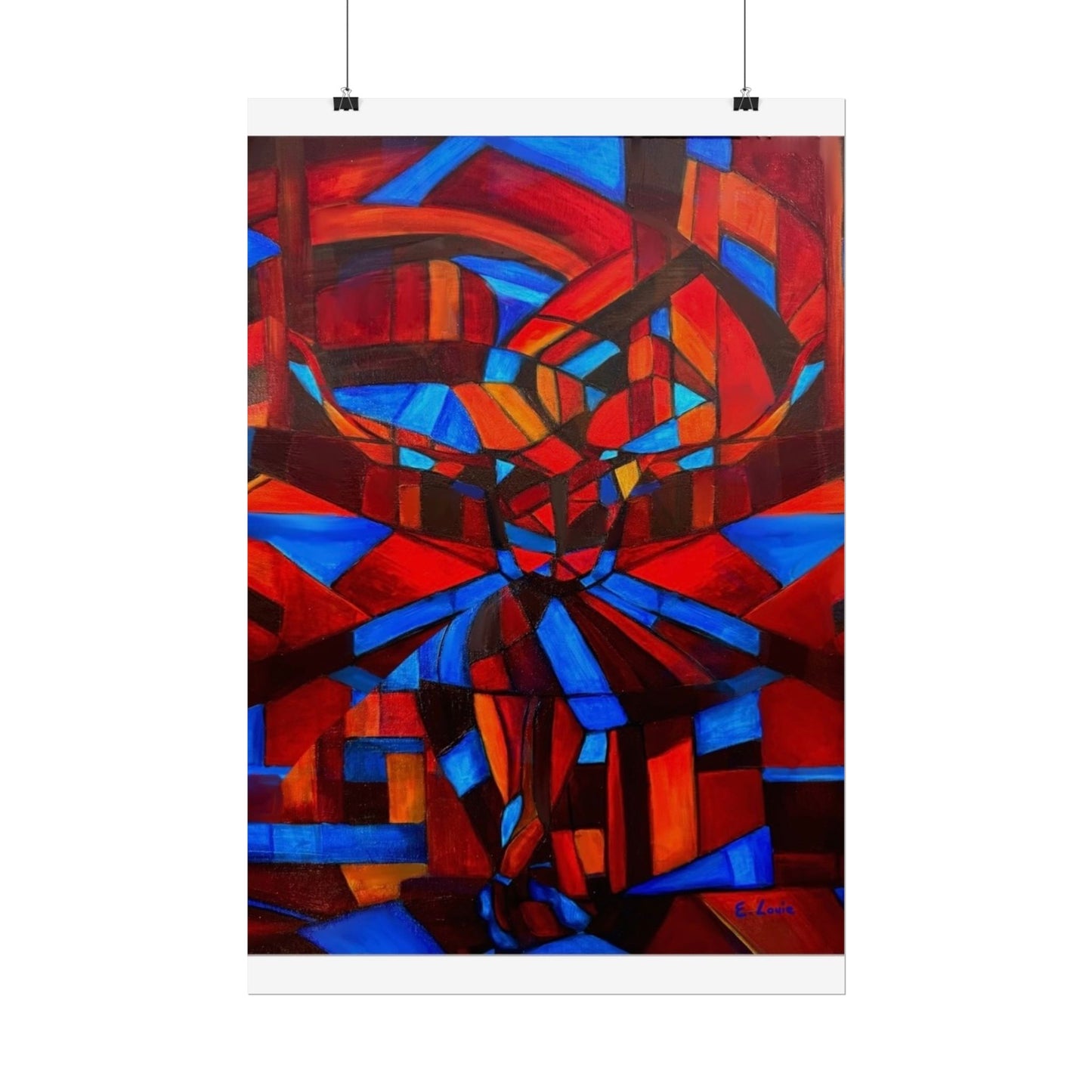 Abstract Ballerina Poster — Bold Red & Blue Geometric Wall Art (Rolled Poster)