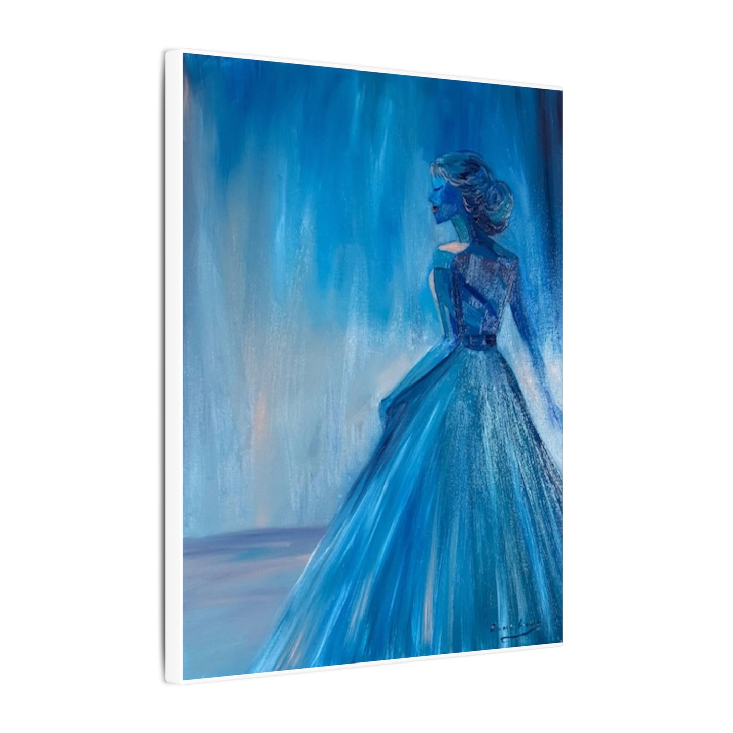 Lady Blue Behind the Waterfall on Canvas - Elegant Woman Silhouette Wall Art