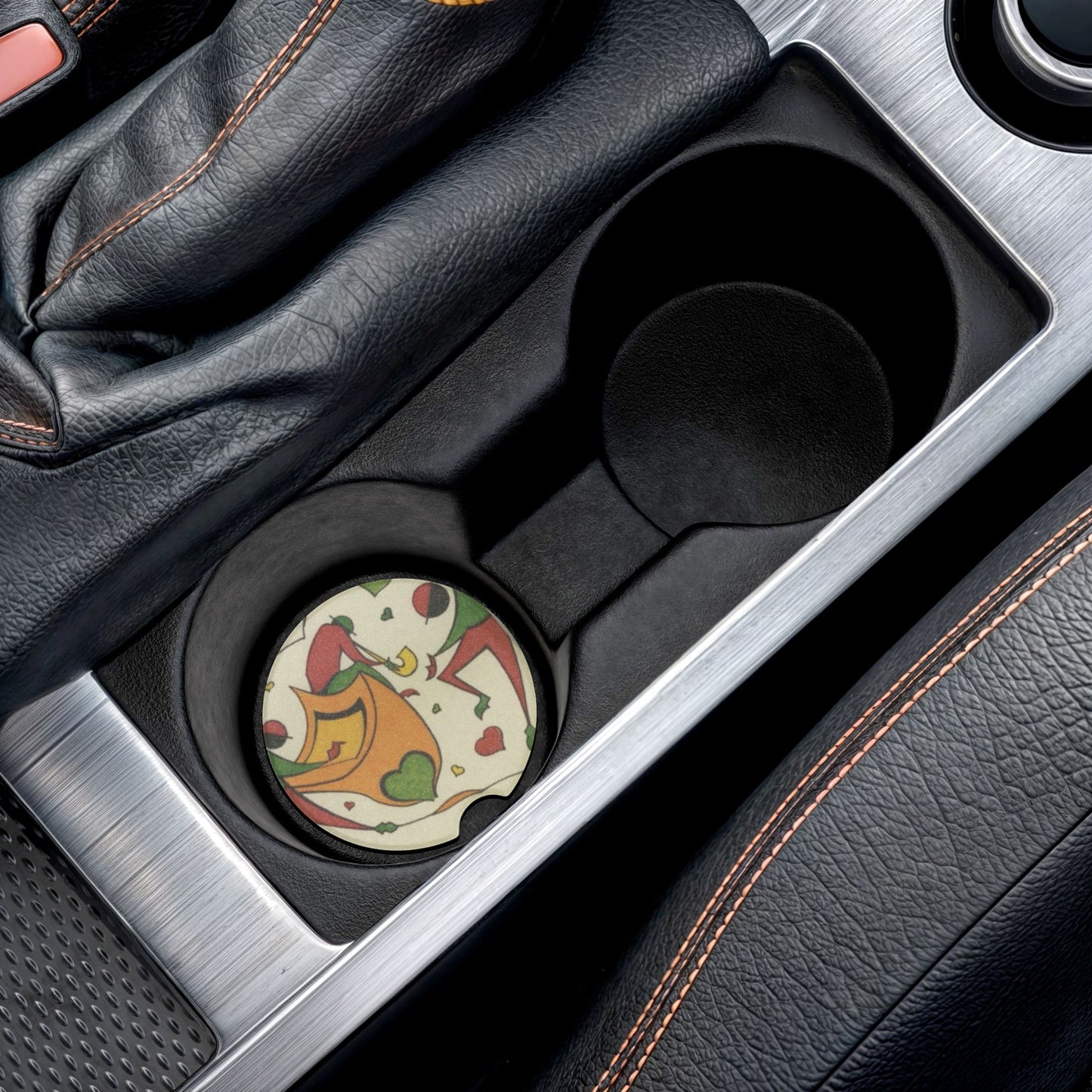 Soapstone Car Coaster — Heart & Crown Retro Playing Card Design