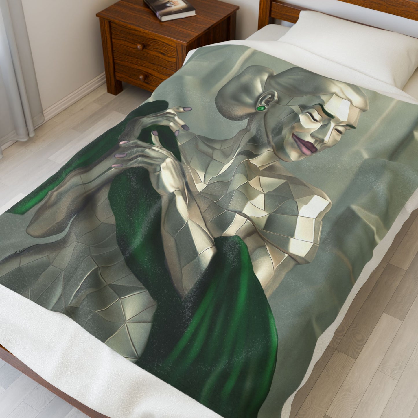 Plush Blanket - Elegant Metallic Print in Emerald Green Design