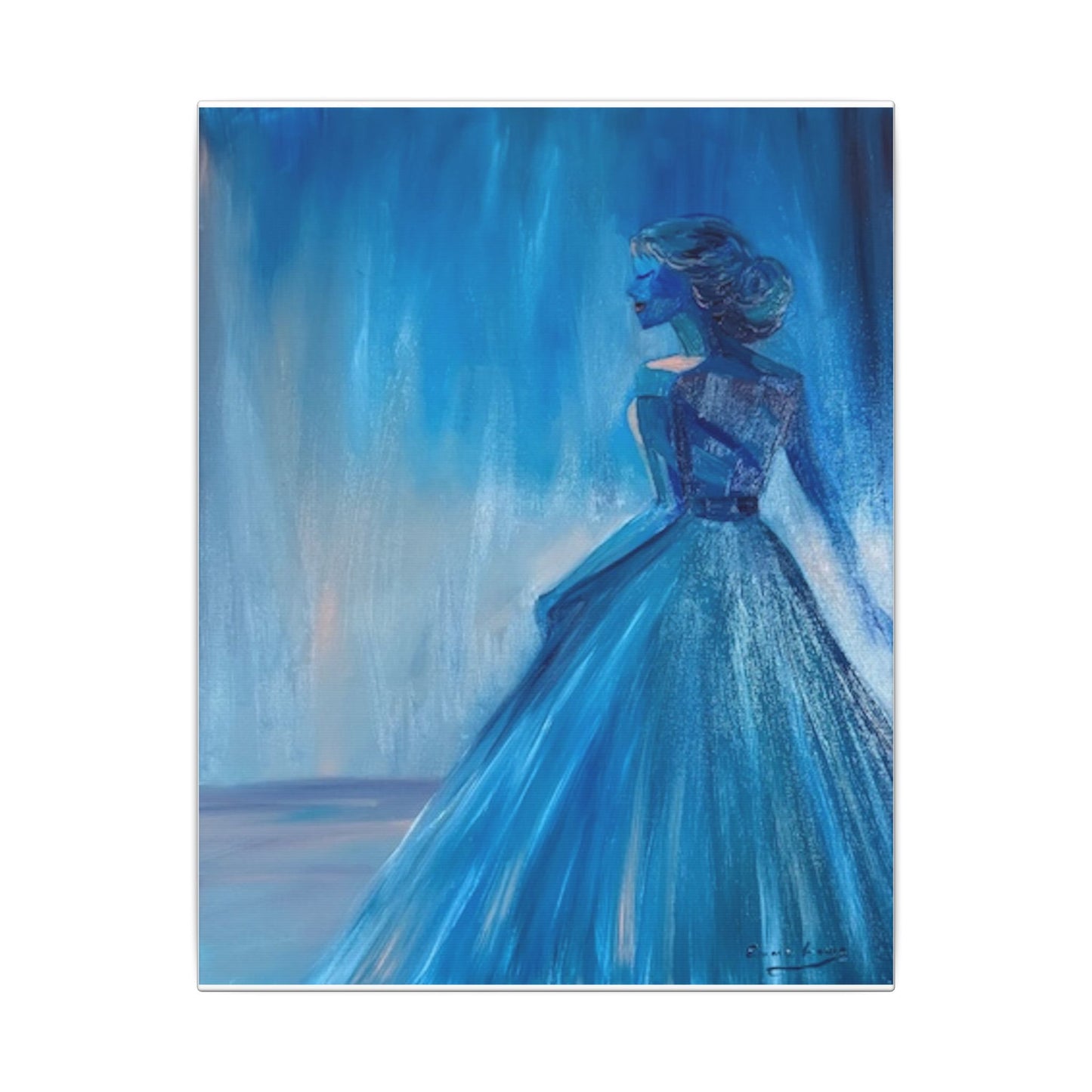 Lady Blue Behind the Waterfall on Canvas - Elegant Woman Silhouette Wall Art