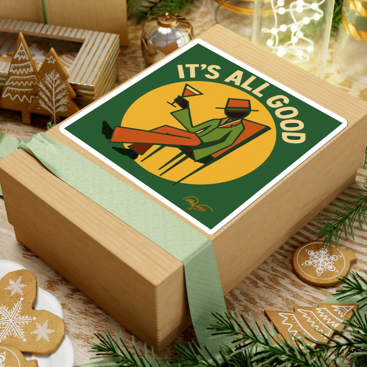 It's All Good Sticker — Retro Chill Man Drinking Cocktail Kiss-Cut Sticker