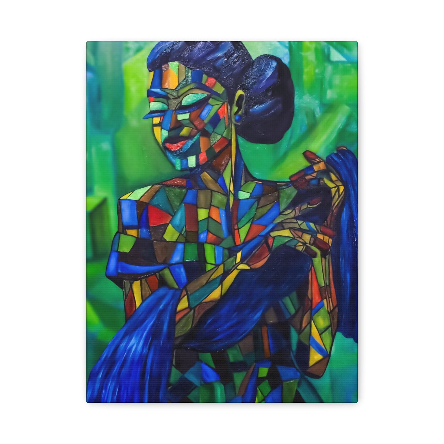 Colorful Mosaic Woman Matte Stretched Canvas Art