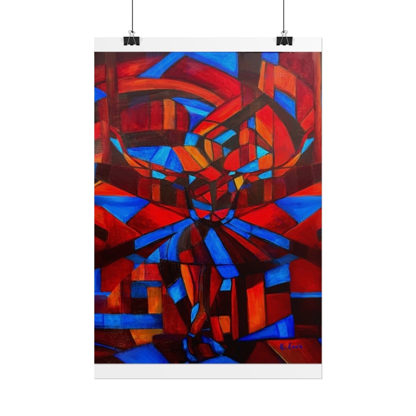 Abstract Ballerina Poster — Bold Red & Blue Geometric Wall Art (Rolled Poster)