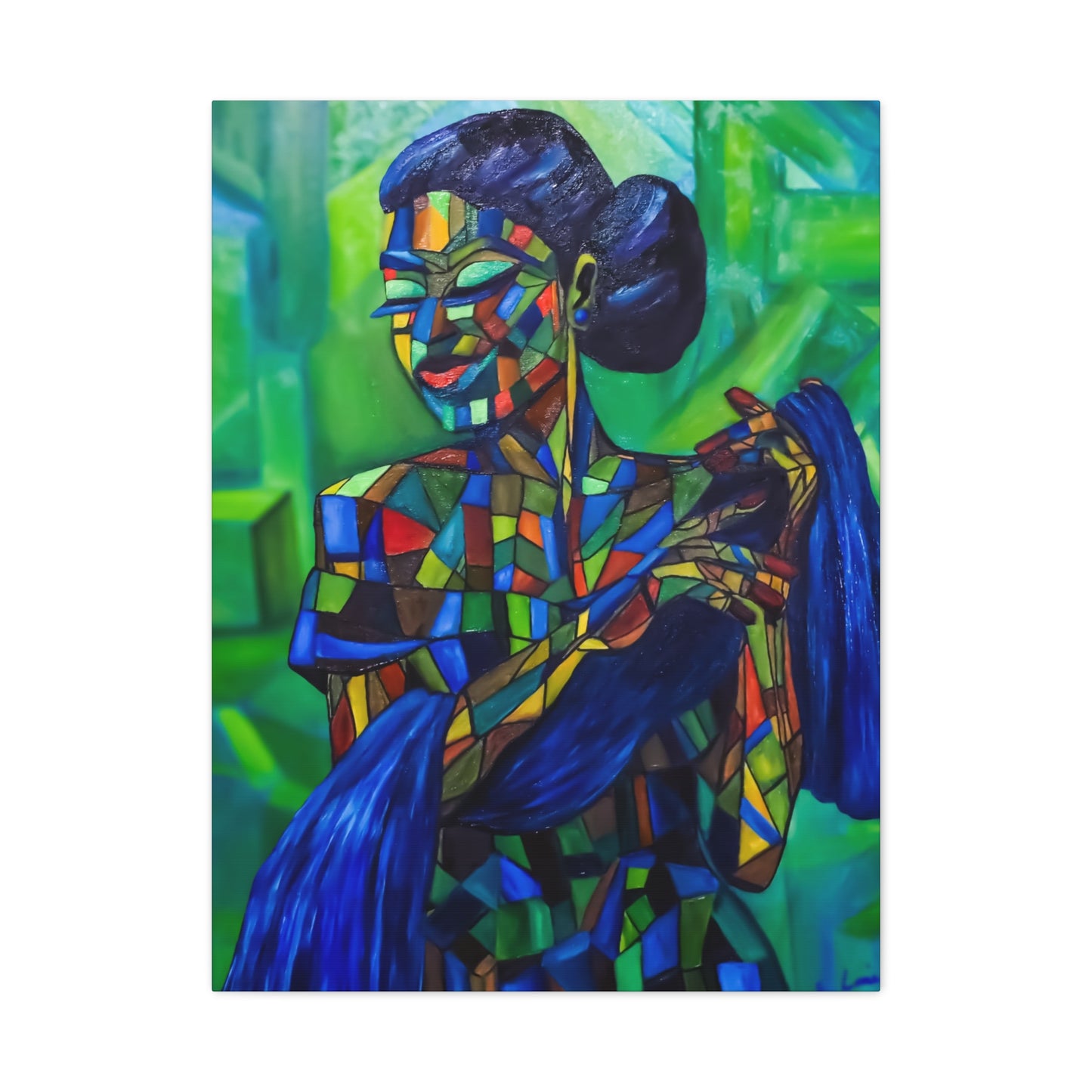Colorful Mosaic Woman Matte Stretched Canvas Art