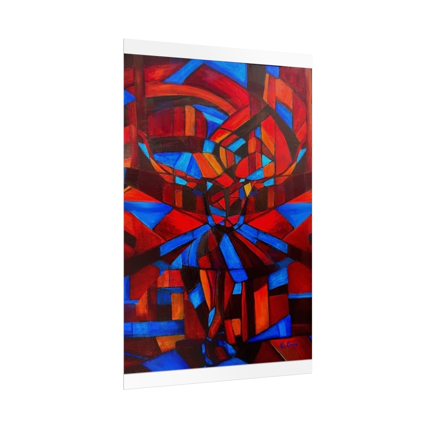 Abstract Ballerina Poster — Bold Red & Blue Geometric Wall Art (Rolled Poster)