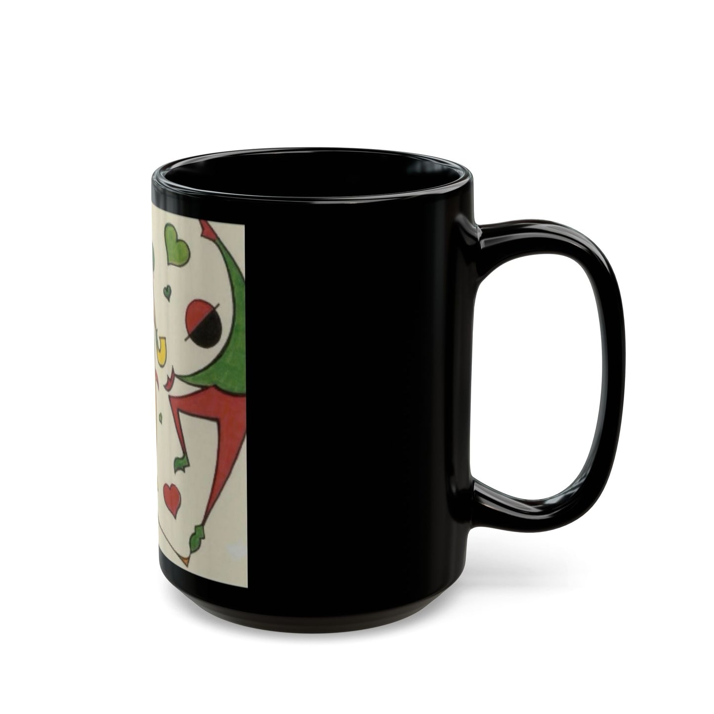 Jester Heart Black Mug — Playful Carnival Tea Coffee Cup (11oz/15oz)