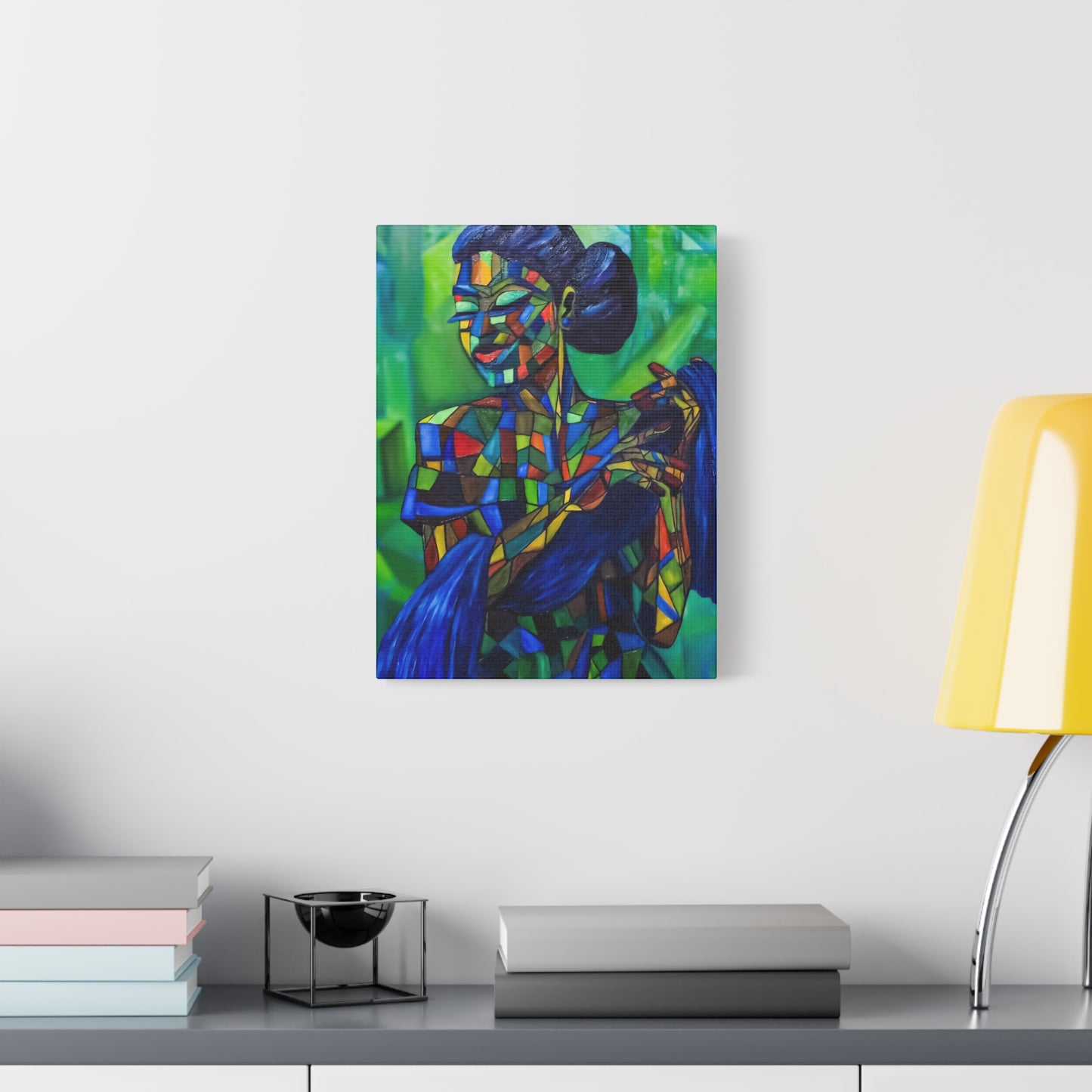 Colorful Mosaic Woman Matte Stretched Canvas Art