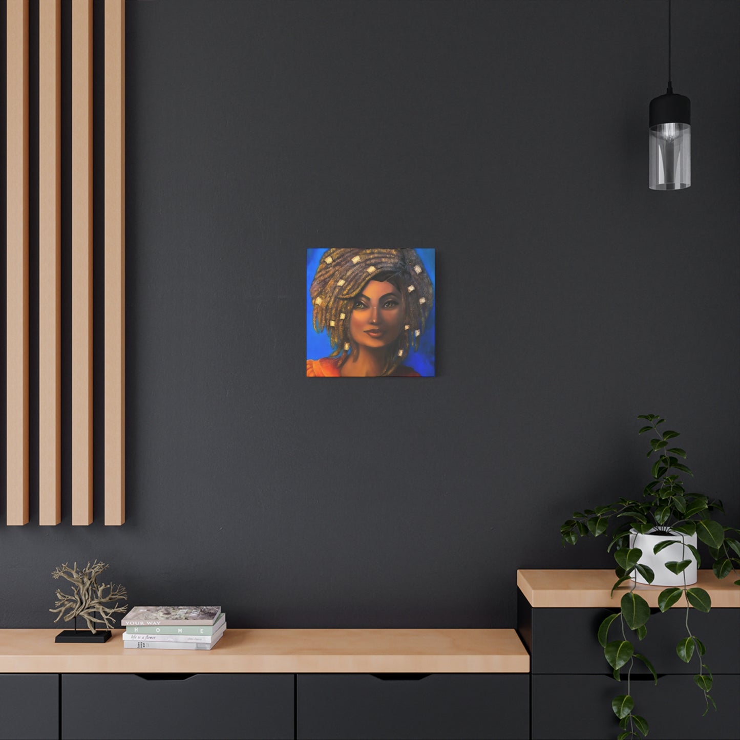 African Woman Portrait Canvas - Vibrant Blue Matte Stretched Wall Art