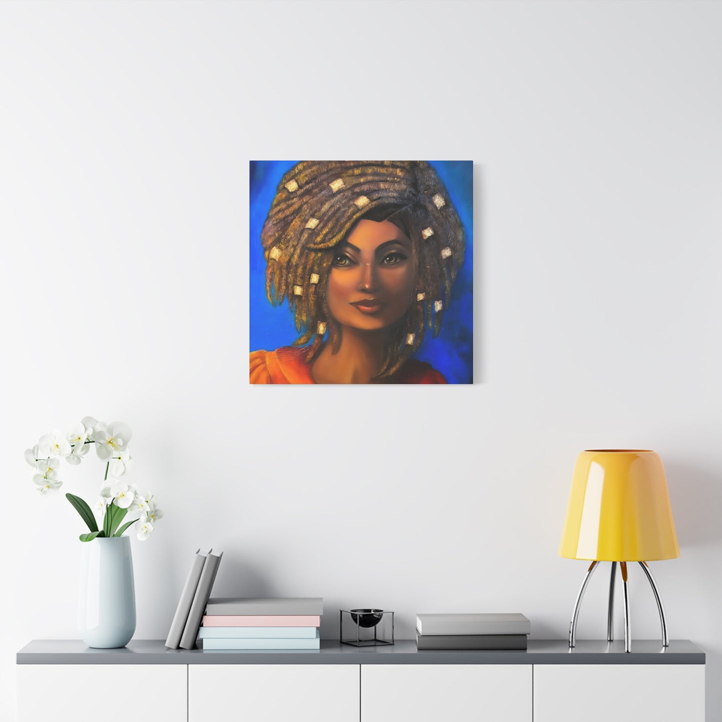 African Woman Portrait Canvas - Vibrant Blue Matte Stretched Wall Art