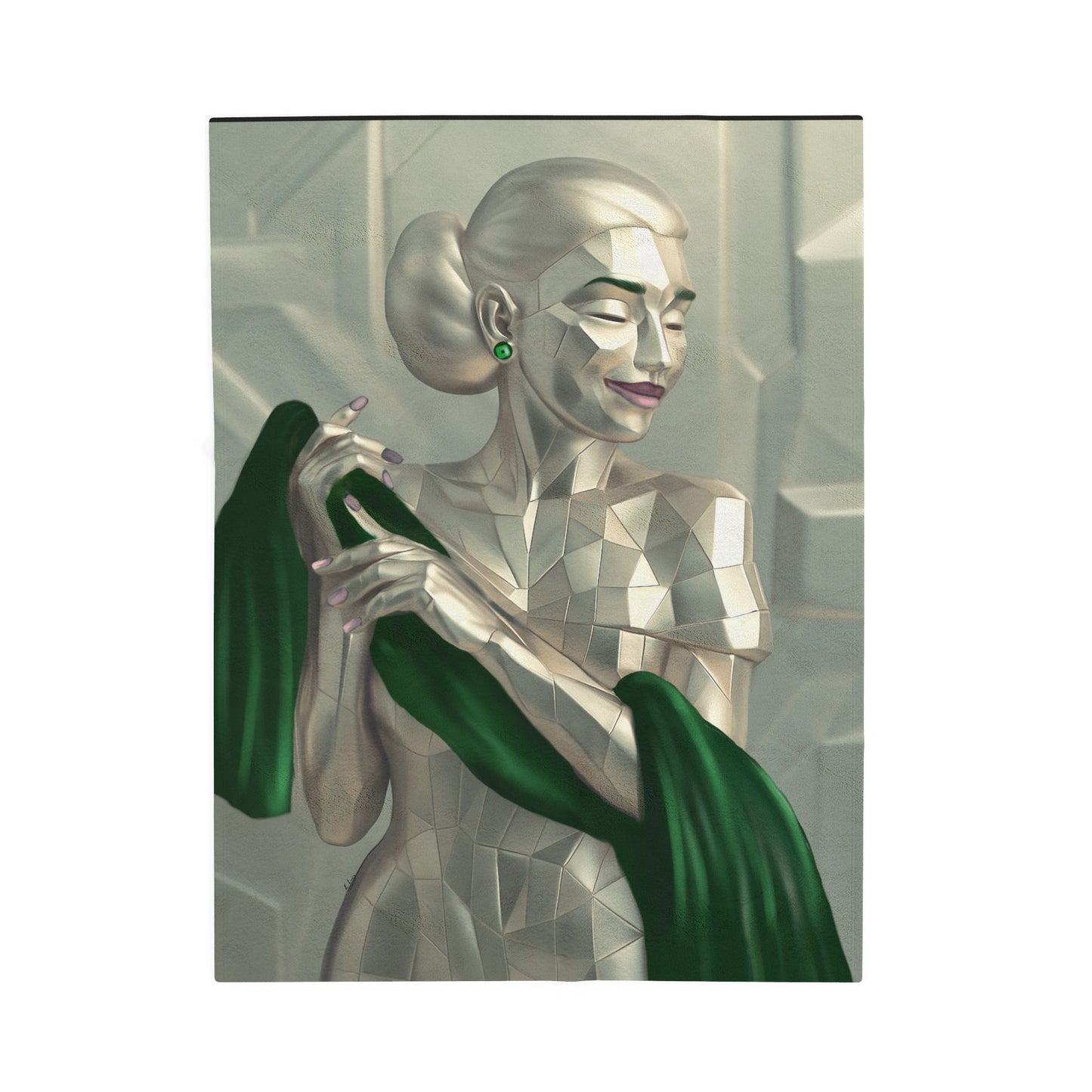 Plush Blanket - Elegant Metallic Print in Emerald Green Design