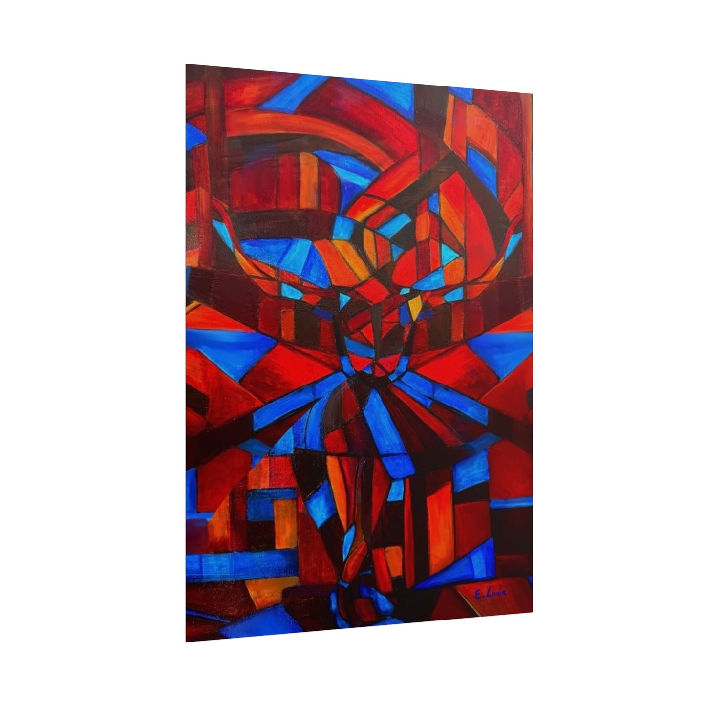 Abstract Ballerina Poster — Bold Red & Blue Geometric Wall Art (Rolled Poster)
