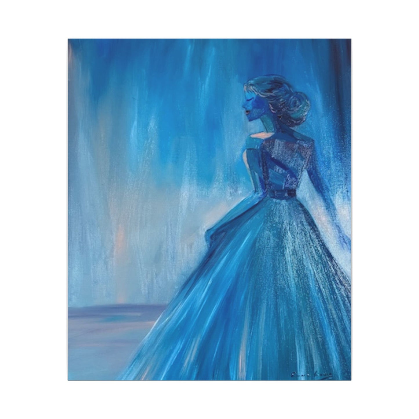Lady Blue Behind the Waterfall on Canvas - Elegant Woman Silhouette Wall Art