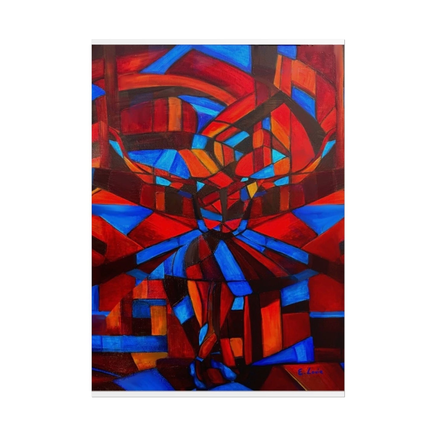Abstract Ballerina Poster — Bold Red & Blue Geometric Wall Art (Rolled Poster)