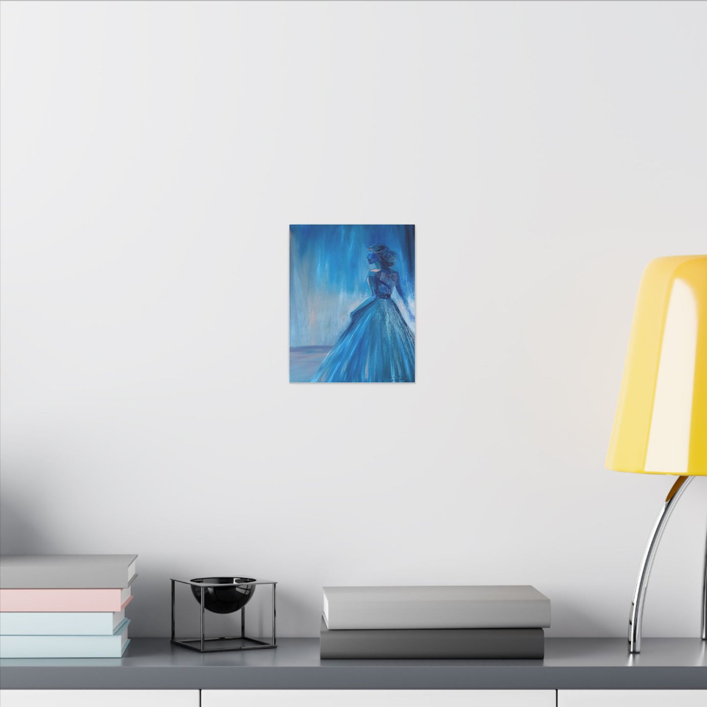 Lady Blue Behind the Waterfall on Canvas - Elegant Woman Silhouette Wall Art