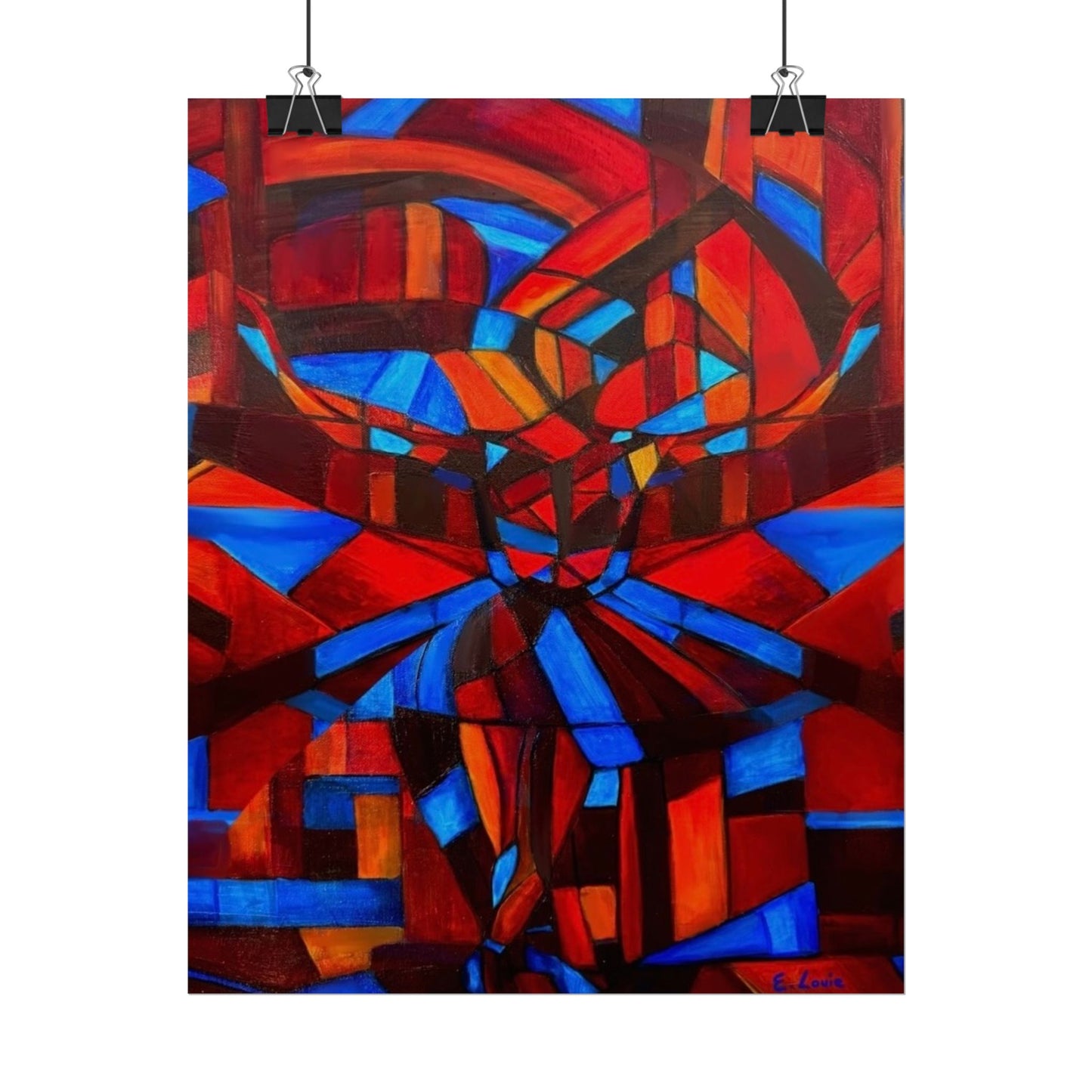 Abstract Ballerina Poster — Bold Red & Blue Geometric Wall Art (Rolled Poster)