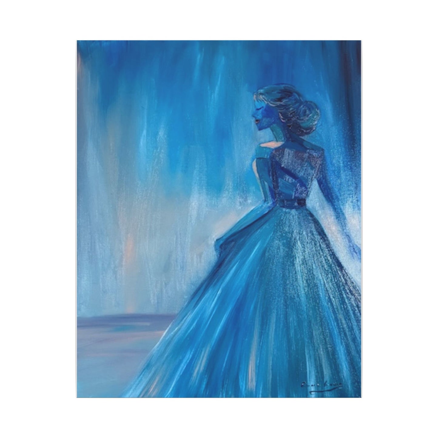 Lady Blue Behind the Waterfall on Canvas - Elegant Woman Silhouette Wall Art