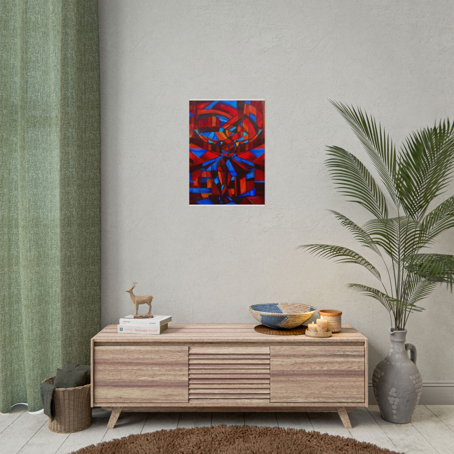 Abstract Ballerina Poster — Bold Red & Blue Geometric Wall Art (Rolled Poster)