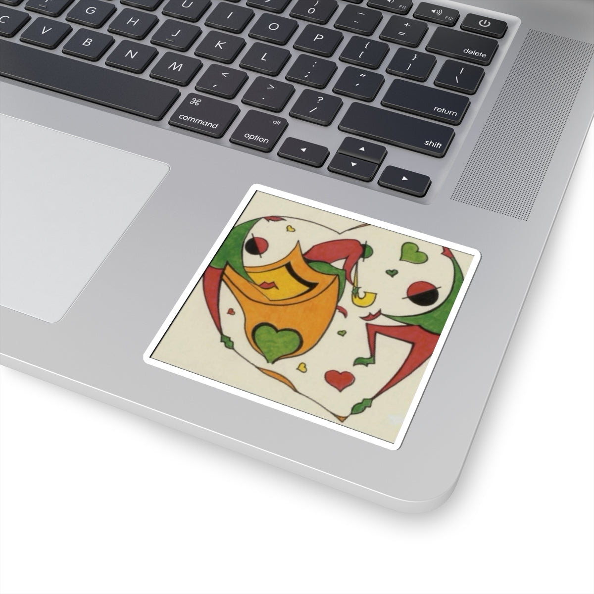 Heart Jester Kiss-Cut Sticker — Colorful Playful Heart & Joker Design