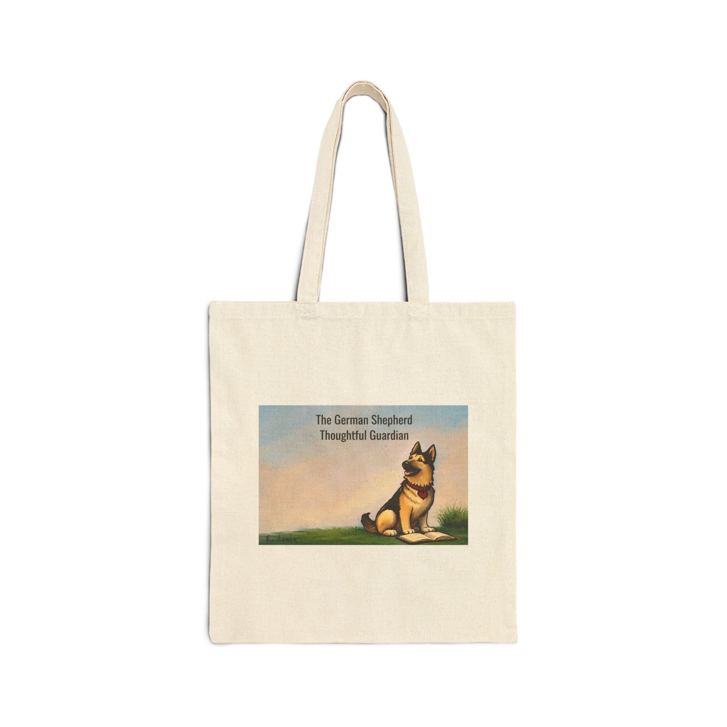 German Shepherd Tote Bag — "Thoughtful Guardian" Canvas Grocery & Book Tote
