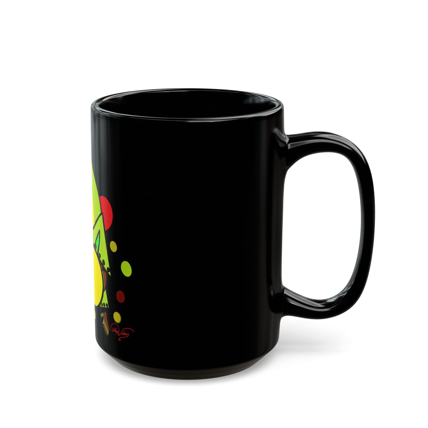 Abstract Retro Drummer Black Mug — Colorful Percussion Art Coffee Cup