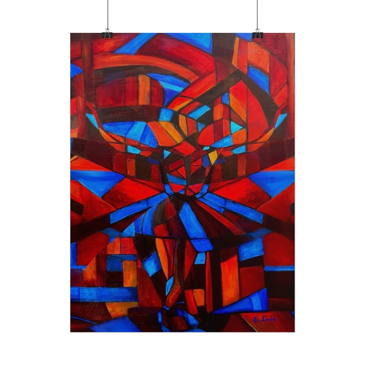 Abstract Ballerina Poster — Bold Red & Blue Geometric Wall Art (Rolled Poster)