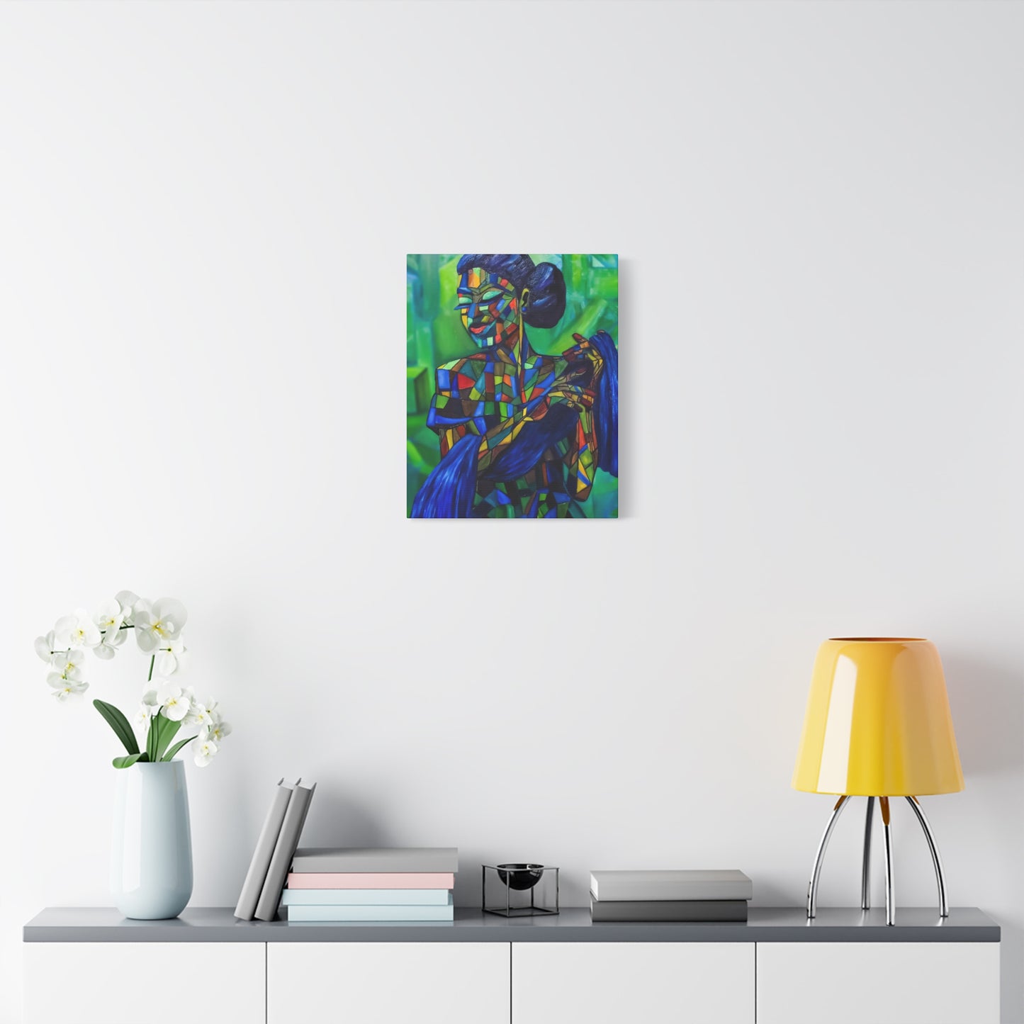 Colorful Mosaic Woman Matte Stretched Canvas Art