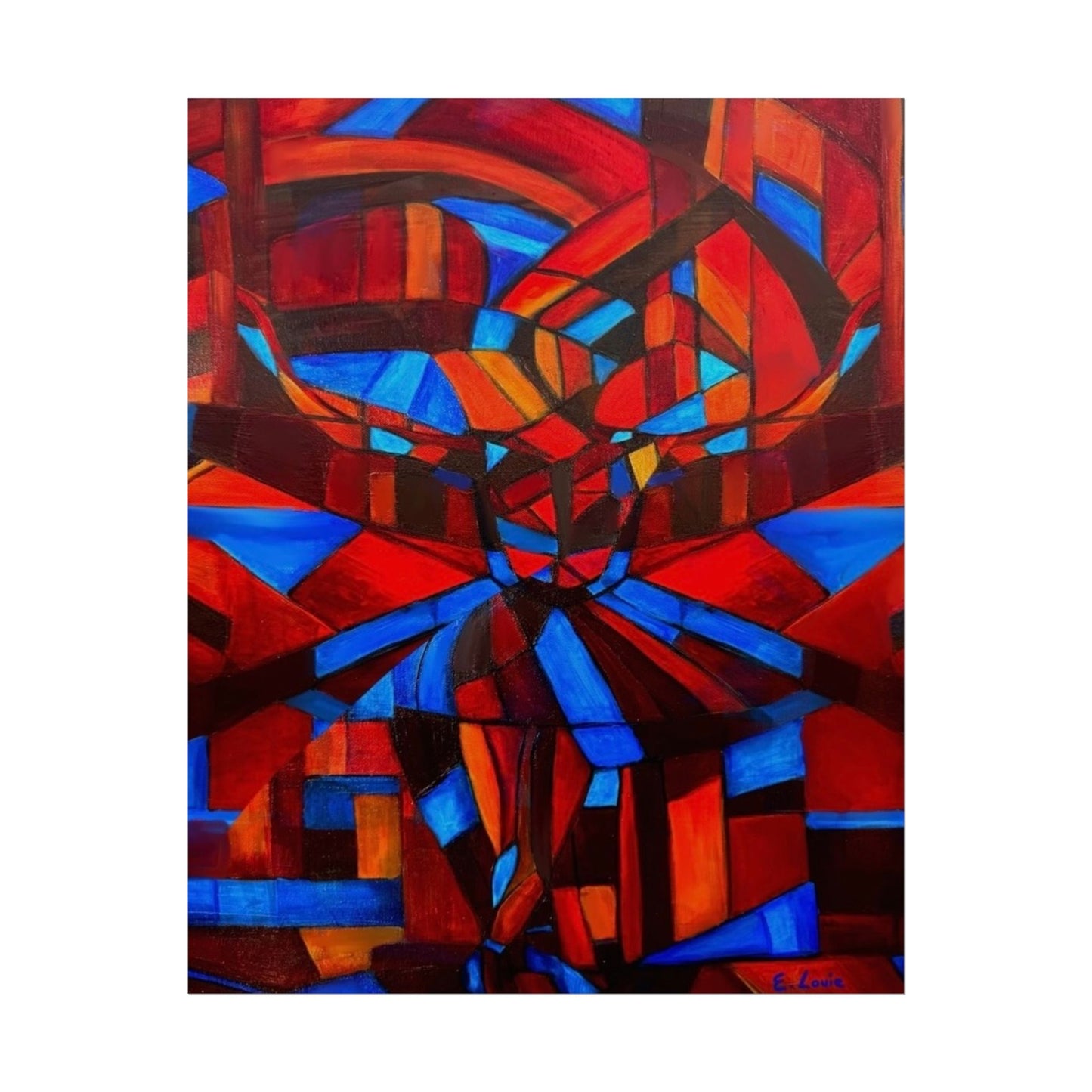 Abstract Ballerina Poster — Bold Red & Blue Geometric Wall Art (Rolled Poster)