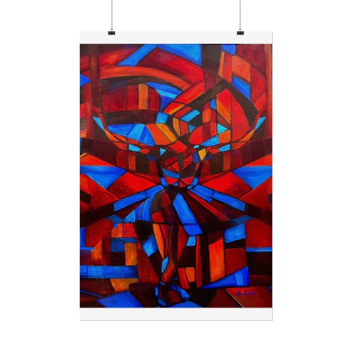 Abstract Ballerina Poster — Bold Red & Blue Geometric Wall Art (Rolled Poster)