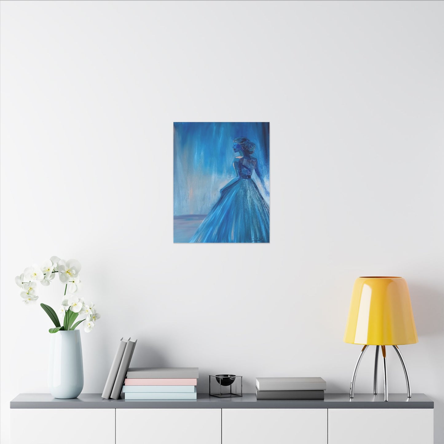 Lady Blue Behind the Waterfall on Canvas - Elegant Woman Silhouette Wall Art