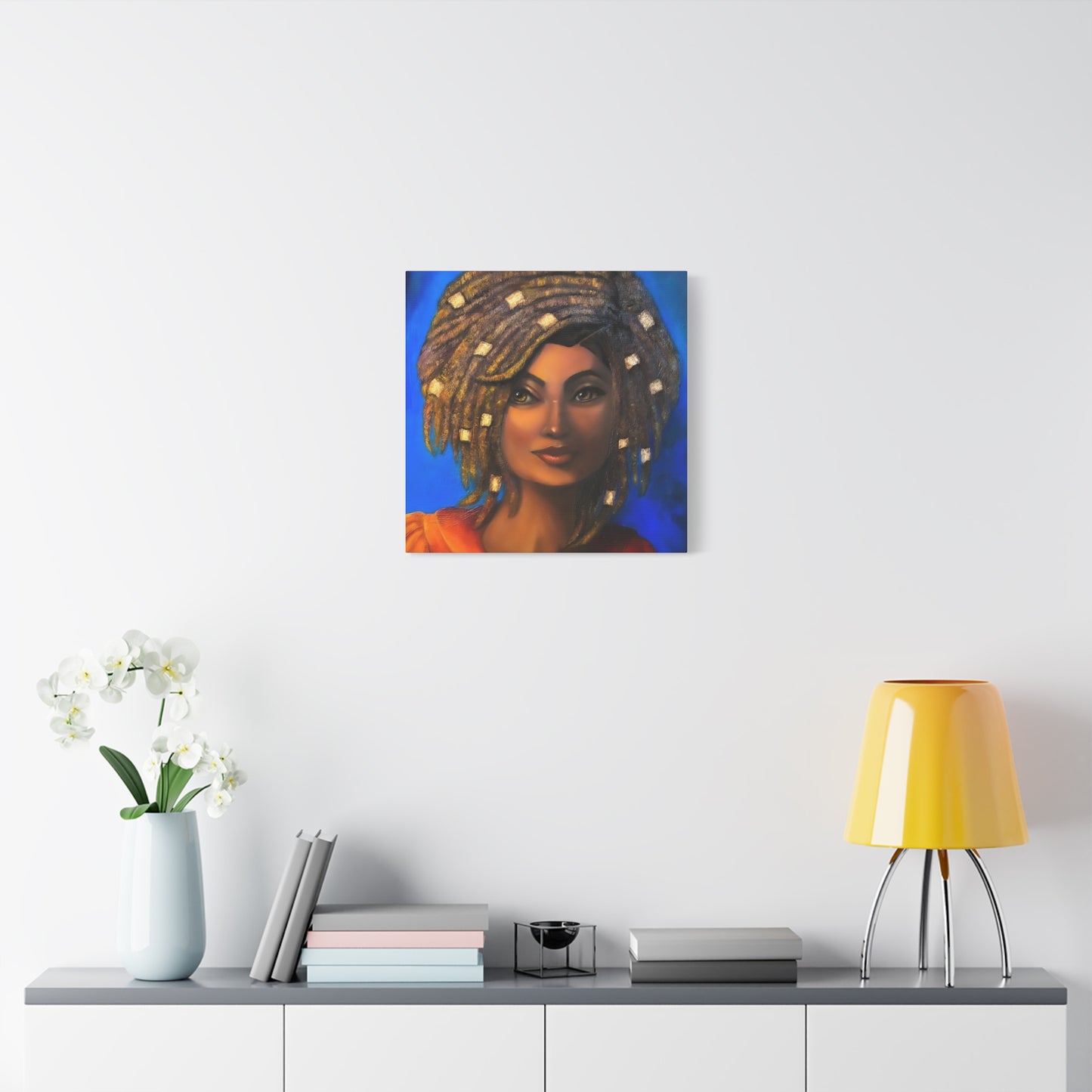 African Woman Portrait Canvas - Vibrant Blue Matte Stretched Wall Art