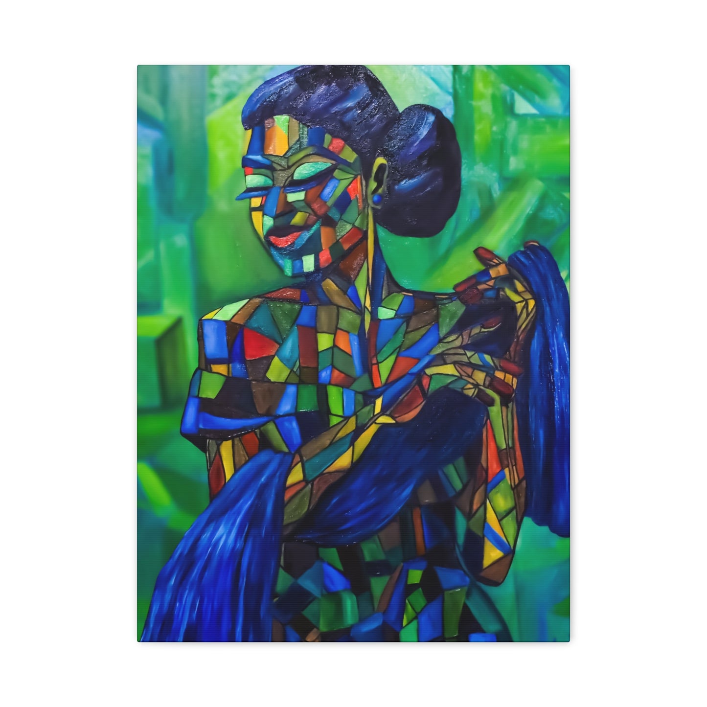 Colorful Mosaic Woman Matte Stretched Canvas Art