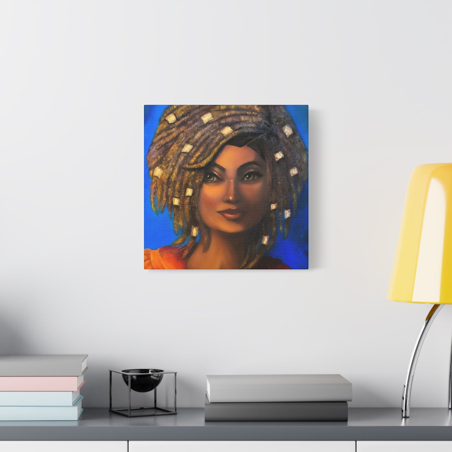 African Woman Portrait Canvas - Vibrant Blue Matte Stretched Wall Art