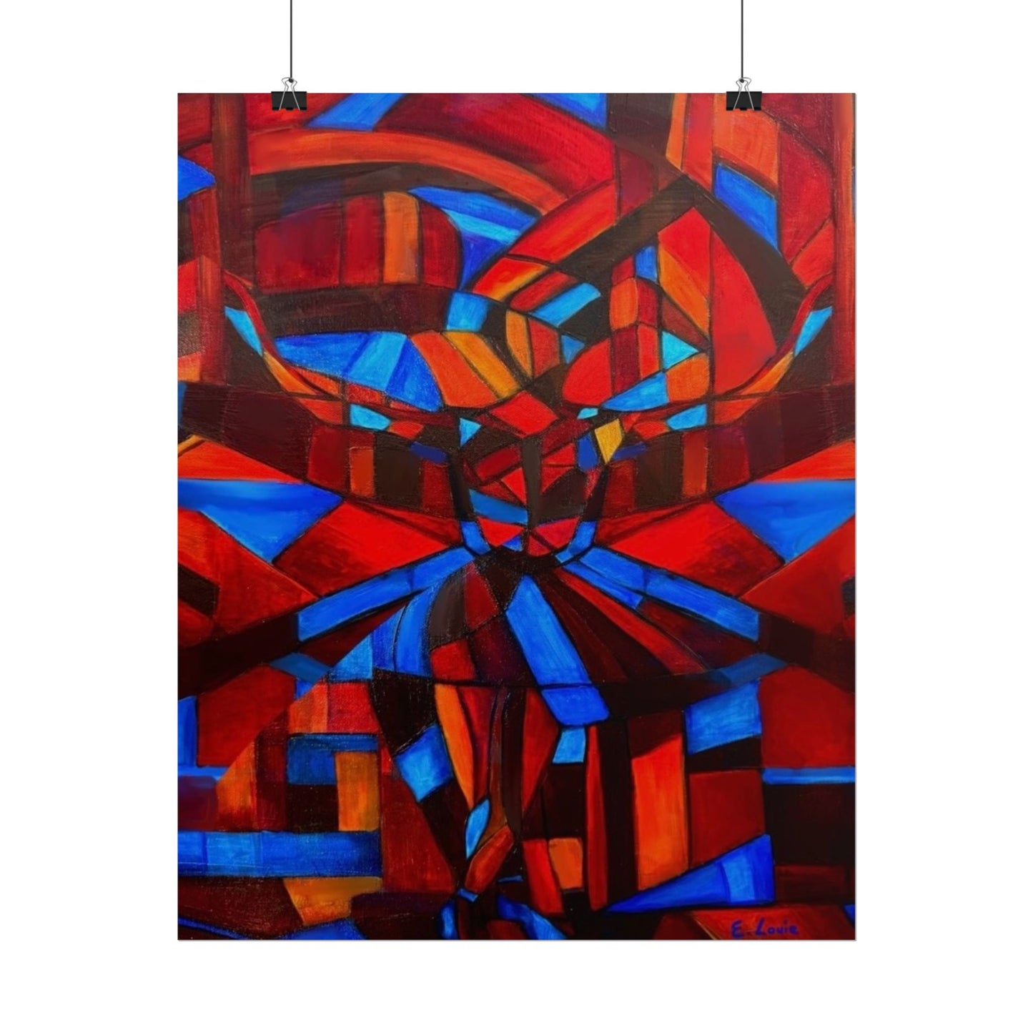 Abstract Ballerina Poster — Bold Red & Blue Geometric Wall Art (Rolled Poster)