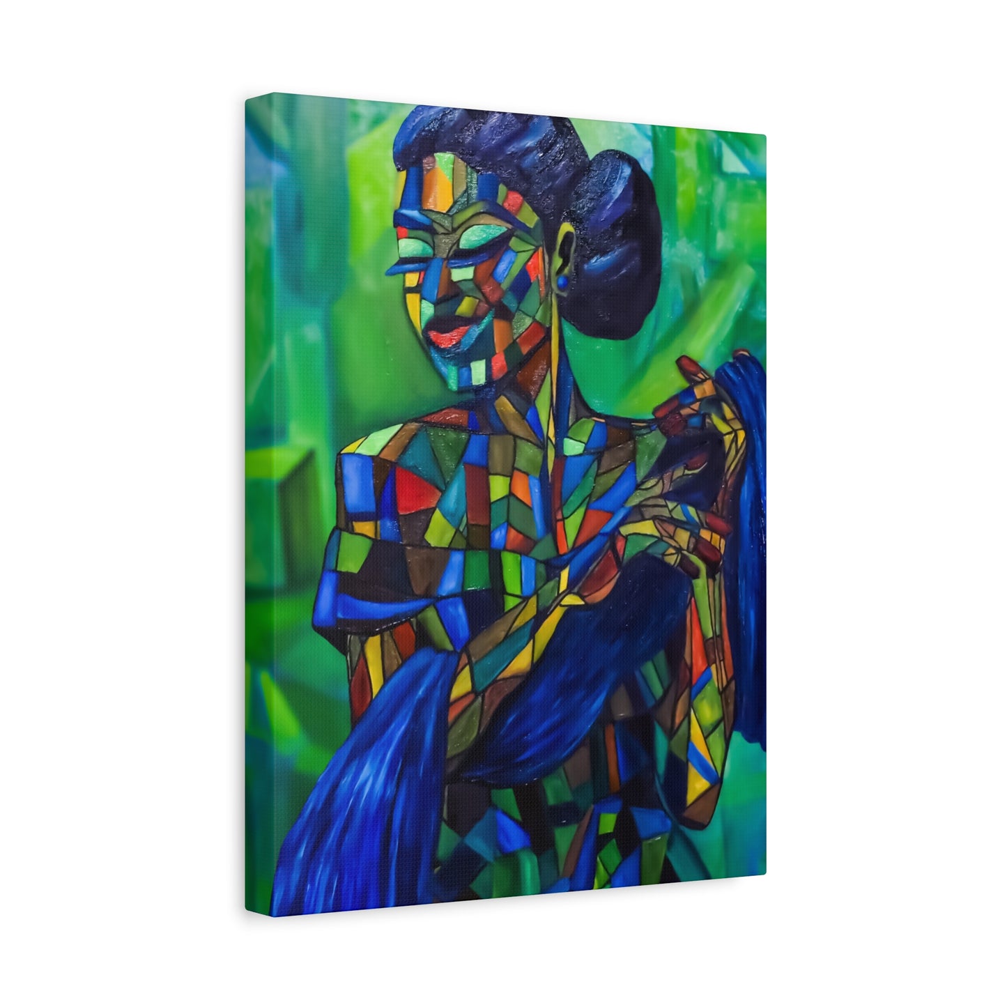 Colorful Mosaic Woman Matte Stretched Canvas Art