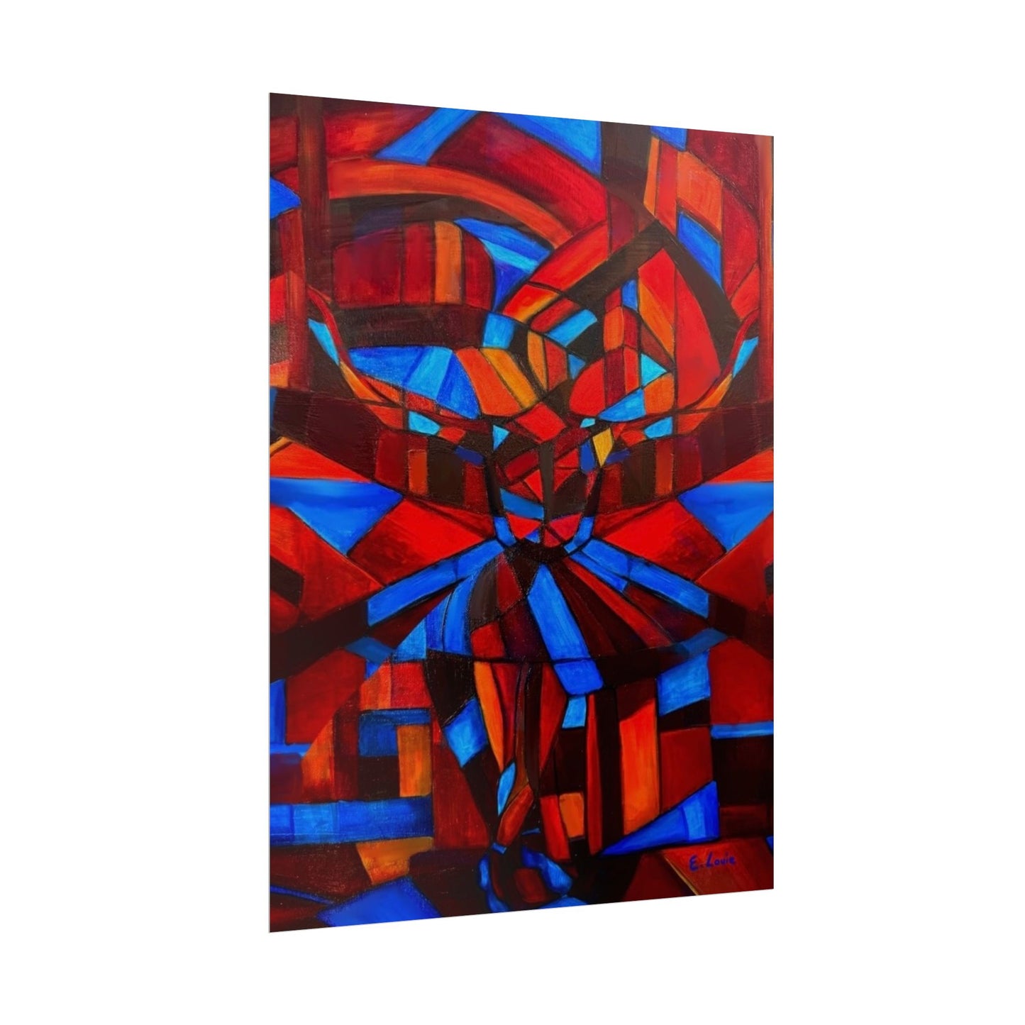 Abstract Ballerina Poster — Bold Red & Blue Geometric Wall Art (Rolled Poster)