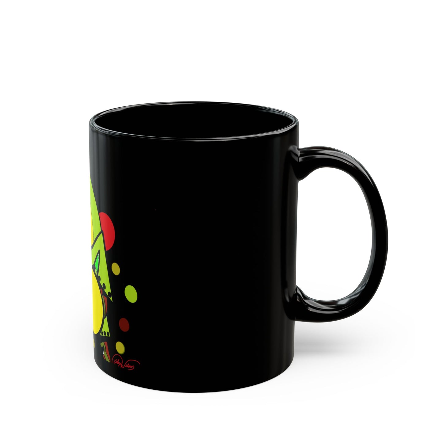 Abstract Retro Drummer Black Mug — Colorful Percussion Art Coffee Cup