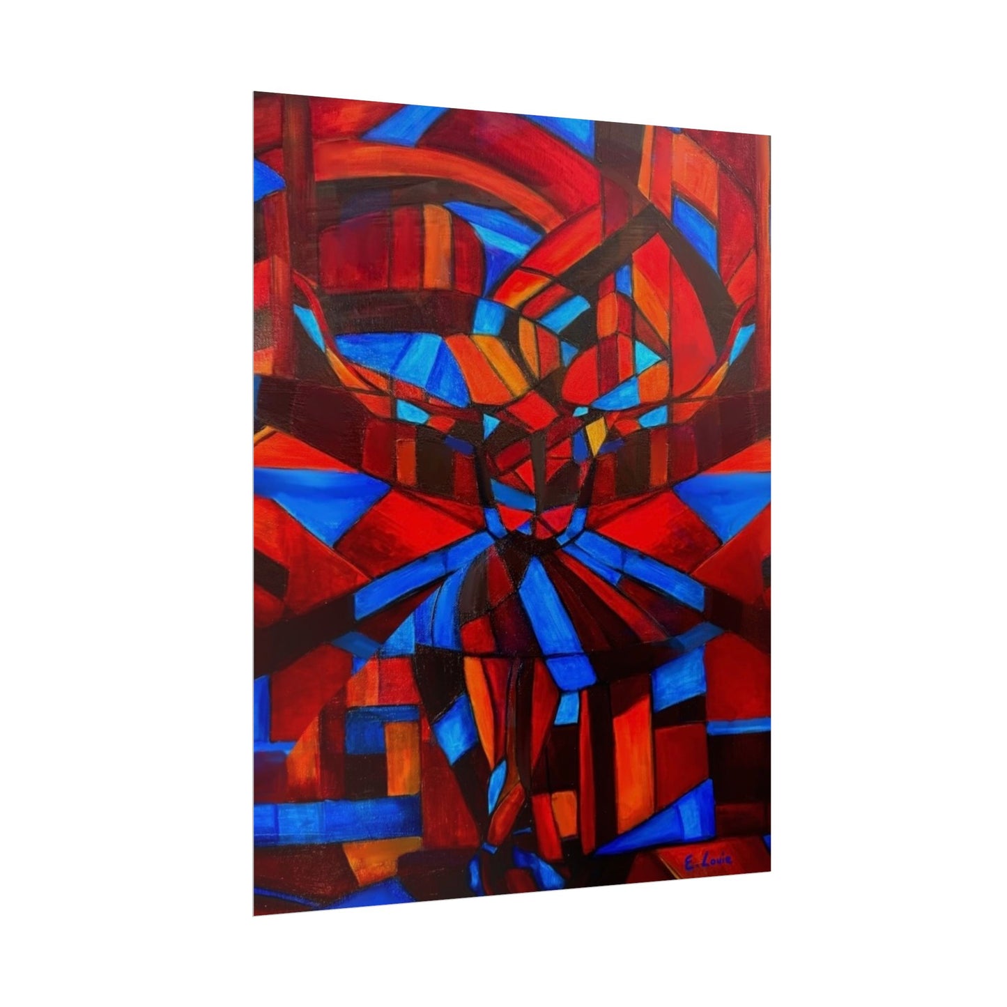 Abstract Ballerina Poster — Bold Red & Blue Geometric Wall Art (Rolled Poster)