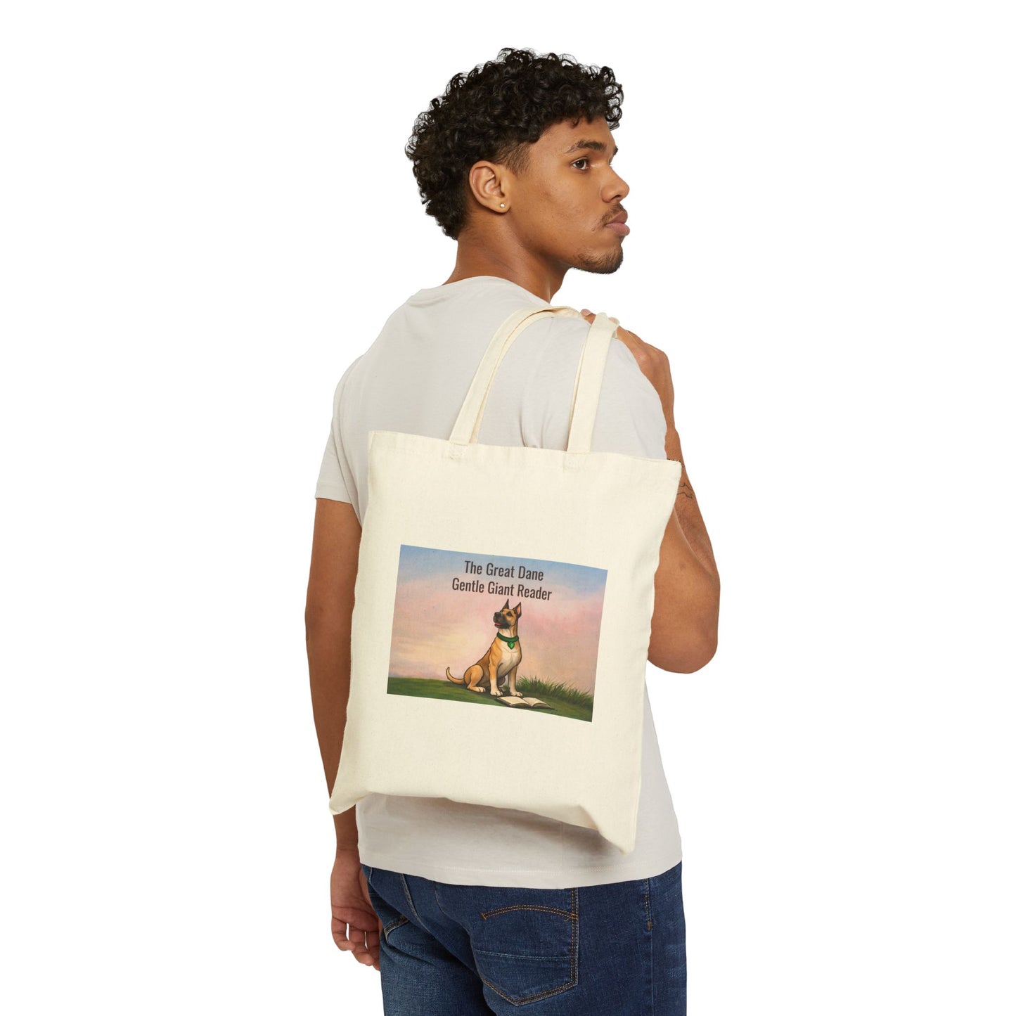 Great Dane Tote Bag — 'The Great Dane Gentle Giant Reader' Cotton Canvas Book Tote