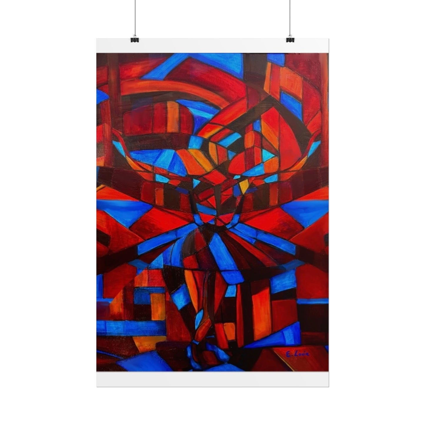 Abstract Ballerina Poster — Bold Red & Blue Geometric Wall Art (Rolled Poster)